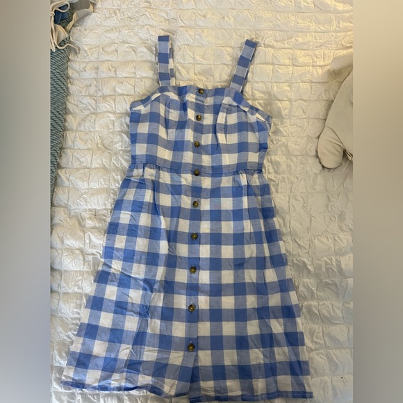 Gingham blue JCrew button dress - Picture 3 of 5